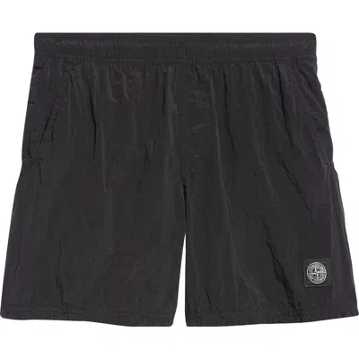 Stone Island Nylon Swim Shorts With Texture And Logo Patch In Black