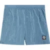 Stone Island Compass Logo Patch Nylon Swim Trunks In Blue