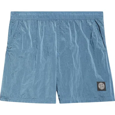 Stone Island Compass Logo Patch Nylon Swim Trunks In Blue