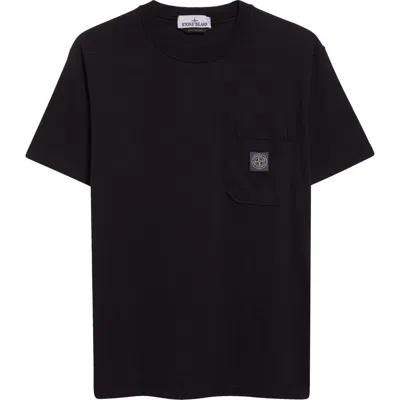 Stone Island Compass Logo Patch Organic Cotton Pocket T-shirt In Black