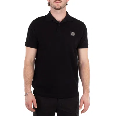 Stone Island Compass Logo Patch Polo Shirt In Black