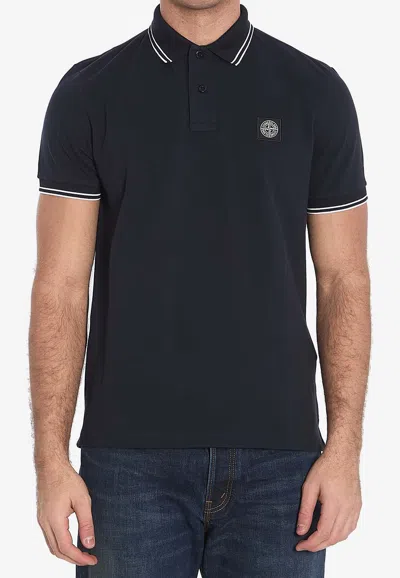Stone Island Mens Black Brand-patch Regular-fit Stretch-cotton Polo Shirt Xl