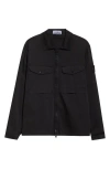 Stone Island Ghost Zip-up Overshirt In Black