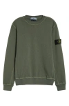 Stone Island Green Crewneck Sweatshirt With Logo Patch On The Sleeve In Cotton Man In V0159 Musk