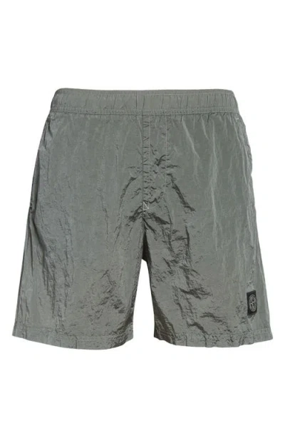 Stone Island Compass Logo Patch Swim Trunks In Sage