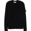 Stone Island Compass Logo Patch Virgin Wool Cardigan In Black