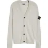 Stone Island Compass Logo Patch Virgin Wool Cardigan In Gray
