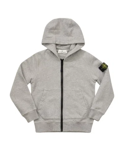 Stone Island Compass Logo-patch Zip-up Cotton Hoodie In Gray