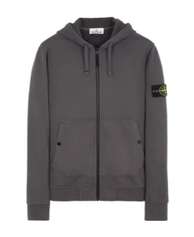 Stone Island Compass Logo-patch Zip-up Hoodie In Gray