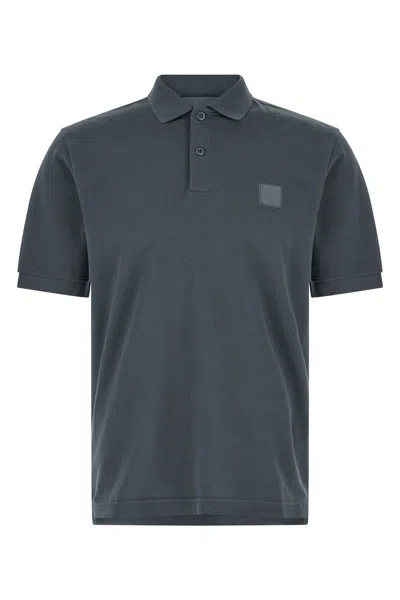 Stone Island Compass Emblem Polo Shirt Short Sleeves In Gray