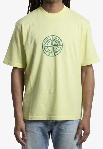 Stone Island Compass Logo Print T-shirt In Yellow