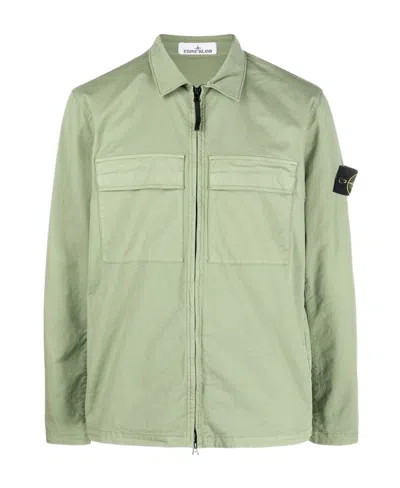 Stone Island Compass-logo Shirt Jacket In Green
