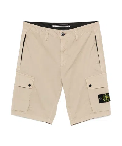 Stone Island Compass Logo Shorts In Nude