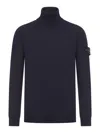Stone Island Compass Logo Turtleneck Sweater In Blue