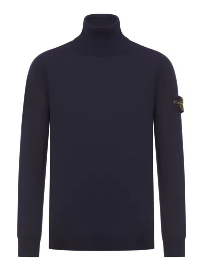 Stone Island Compass Logo Turtleneck Sweater In Blue