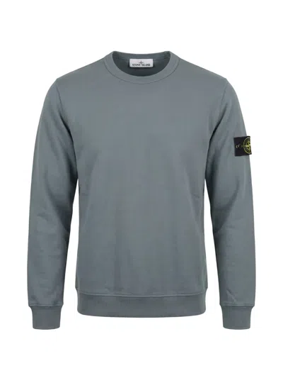 Stone Island Crewneck Jumper In Cotton Jersey With Compass Logo Patch In Blue