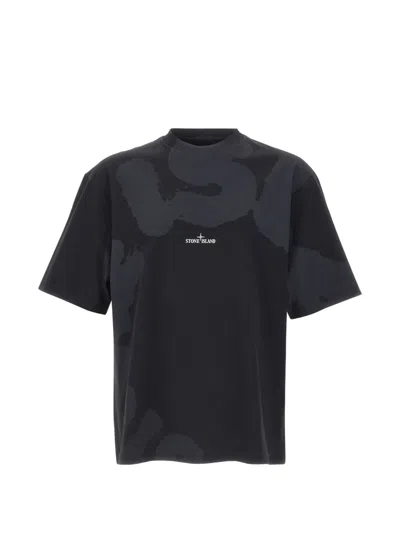 Stone Island Mens Black Whirlwind Logo Cotton T-shirt Xxl