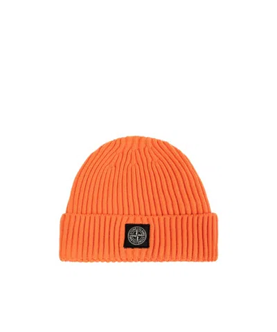 Stone Island Compass-motif Beanie Hat In Orange