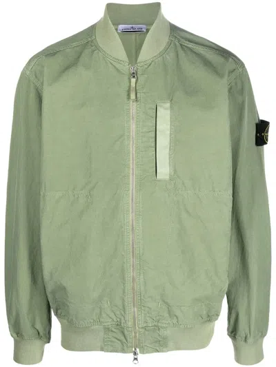 Stone Island Giubbotto Logo Patch Bomber Jacket In V0055 Sage
