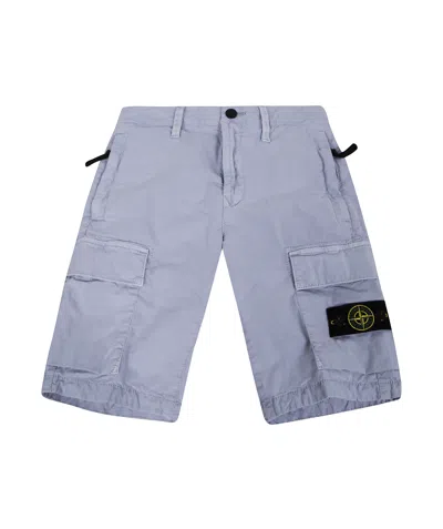 Stone Island Kids' Compass-motif Button Detailed Shorts In Sky Color