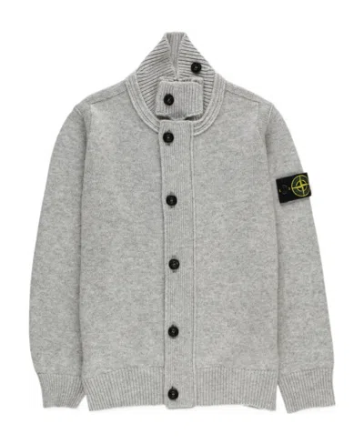 Stone Island Compass-motif Button-up Cardigan In Gray
