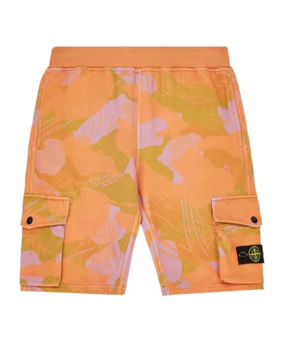 Stone Island Compass-motif Cargo Shorts In Orange