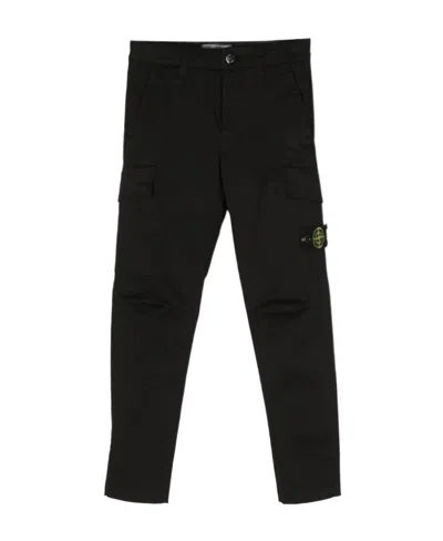 Stone Island Compass-motif Cargo Trousers In Black