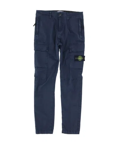 Stone Island Compass-motif Cargo Trousers In Blue