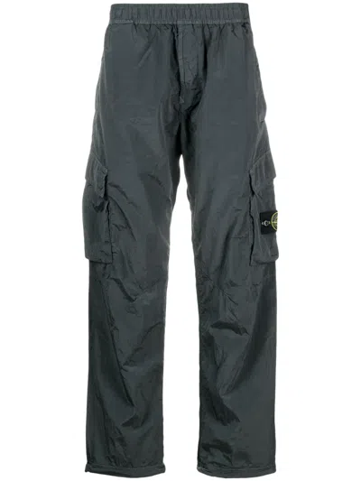 Stone Island Compass-motif Cargo Trousers In Grey