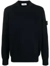 Stone Island Ribbed Knit Sweater With Logo Patch In Blue
