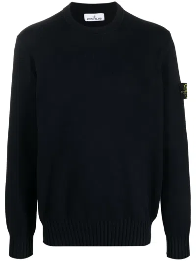Stone Island Ribbed Knit Sweater With Logo Patch In Black