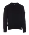 Stone Island Organic Cotton Crew Neck Sweater With English Ribs Knitwear Blue In Black