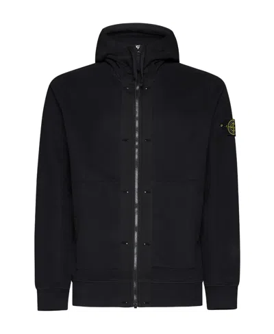 Stone Island Compass-motif Cotton Hoodie In Black