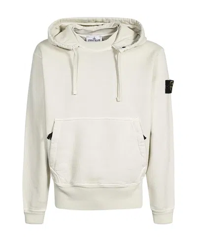 Stone Island Compass-motif Cotton Jersey Hoodie In White