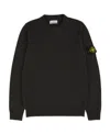Stone Island Ribbed Detail Crew Neck Sweatshirt With Iconic Badge In Black