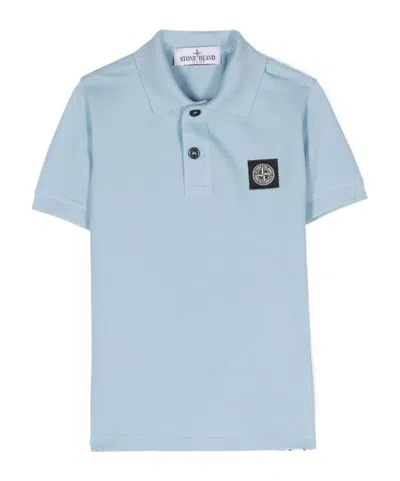 Stone Island Compass-motif Cotton Polo Shirt In Blue
