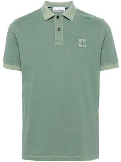 Stone Island Compass-motif Cotton Polo Shirt In Green