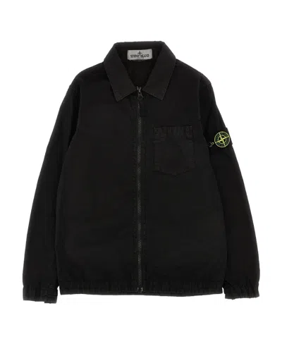 Stone Island Compass-motif Cotton Shirt In Black