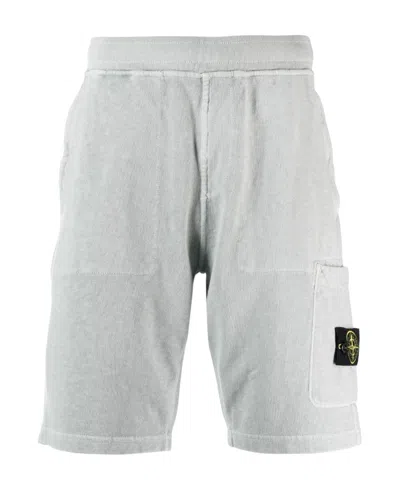 Stone Island Compass-motif Cotton Shorts In Blue