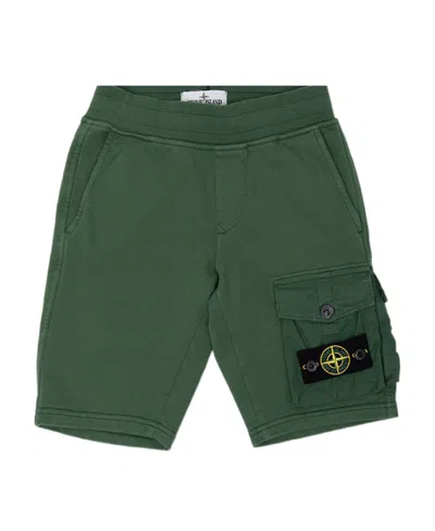 Stone Island Compass-motif Cotton Shorts In Bottle Of Green