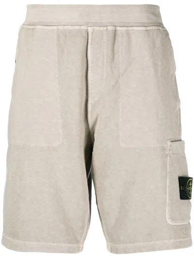 Stone Island Compass-motif Cotton Shorts In Neutrals