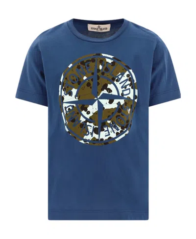 Stone Island Compass-motif Cotton T-shirt In Blue