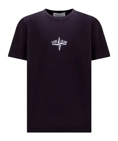 Stone Island Compass-motif Cotton T-shirt In Blue