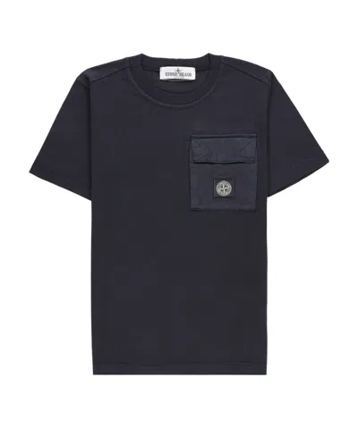 Stone Island Compass-motif Cotton T-shirt In Blue