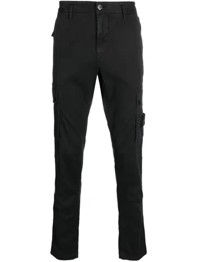 Stone Island Compass-motif Cotton Tapered Trousers In Black