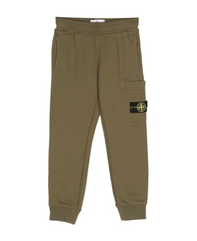 Stone Island Compass-motif Cotton Track Pants In Green