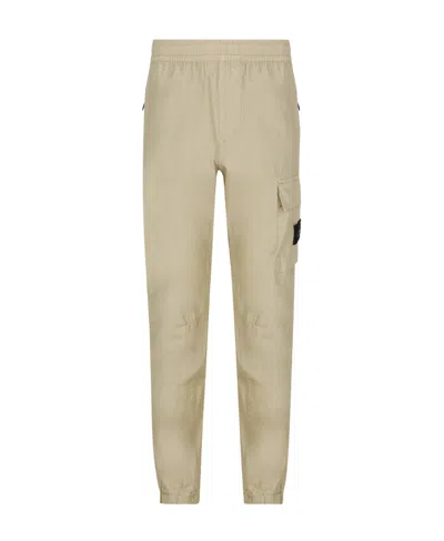 Stone Island Compass-motif Cotton Trousers In Nude
