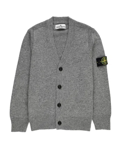 Stone Island Compass-motif Crew-neck Cardigan In Gray