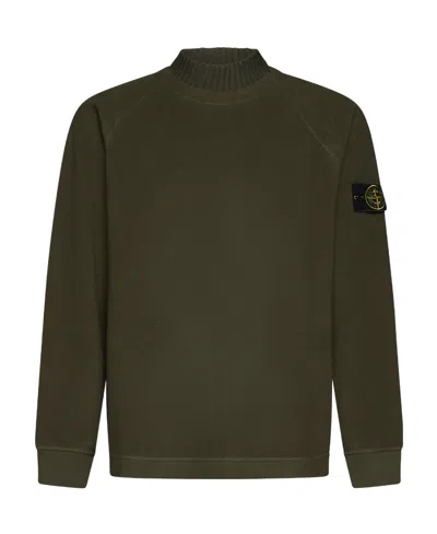 STONE ISLAND STONE ISLAND COMPASS-MOTIF MOCK NECK LAYERED SWEATSHIRT