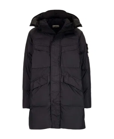 Stone Island Compass-motif Down Jacket In Gray
